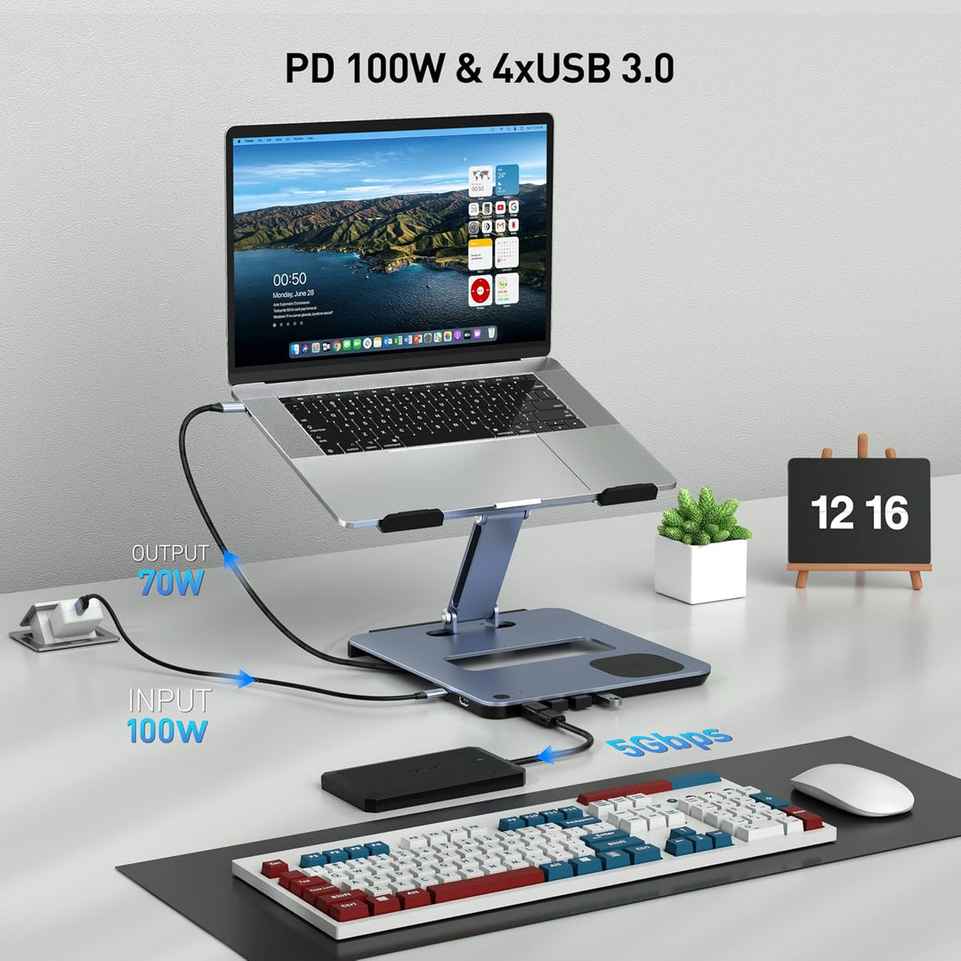 BENFEI Aluminium Laptop Ständer mit USB C 6in1 Dockingstation,15W Mag-Safe Ladegerät Magnetisches, U