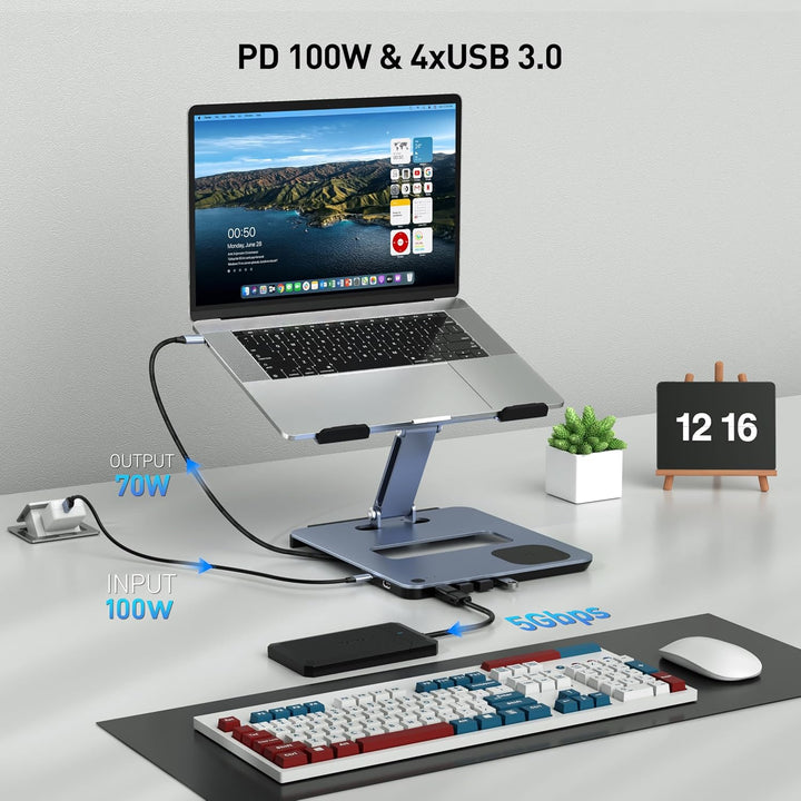 BENFEI Aluminium Laptop Ständer mit USB C 6in1 Dockingstation,15W Mag-Safe Ladegerät Magnetisches, U