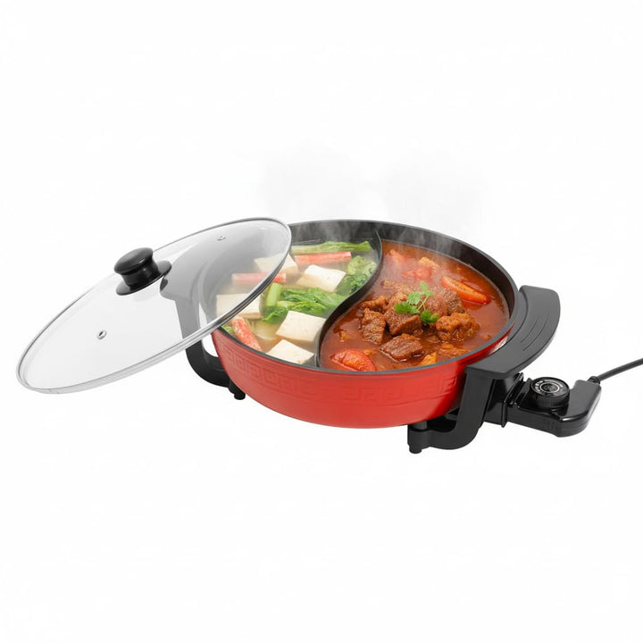 Elektrischer Hot Pot 6L Doppelkammer Topf 1360W, Yin Yang Kochtopf mit Antihaftbeschichtung, Tempera