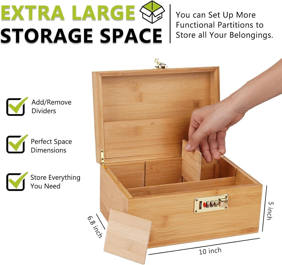 OZCHIN Grosse Bambusbox mit Zahlenschloss, Dekorative Aufbewahrungsbox für Zuhause, Geschenk, Aufbew