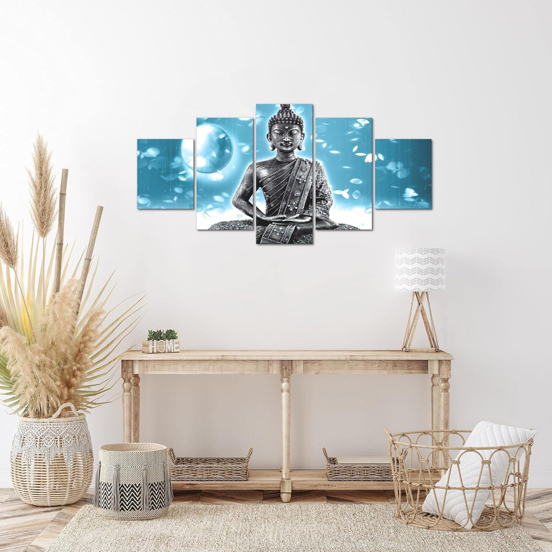 Runa Art Wandbilder Buddha Feng Shui 5 Teilig Bild auf Vlies Leinwand Deko Wohnzimmer Schlafzimmer W