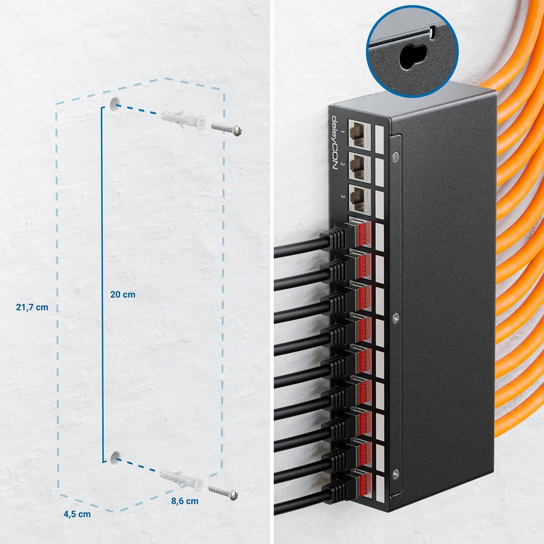 deleyCON 12 Port Patchpanel Set Patchfeld Verteilerfeld 1 HE + 12x RJ45 Keystone Jack Modul STP CAT6