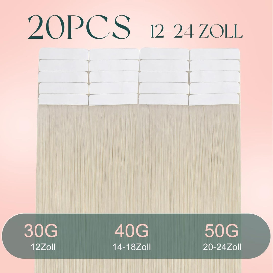 Easyouth Tape Extensions Echthaar Blond Tape in Haar Extensions Farbe Blond Weiss 12 Zoll 20g Echtha