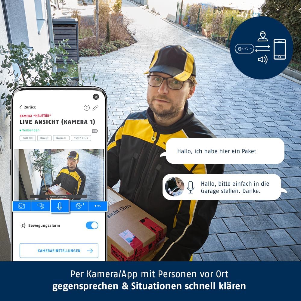 ABUS Akku-Kamera Pro mit Basisstation (PPIC91000) – Smarte kabellose Überwachungskamera mit Weisslic