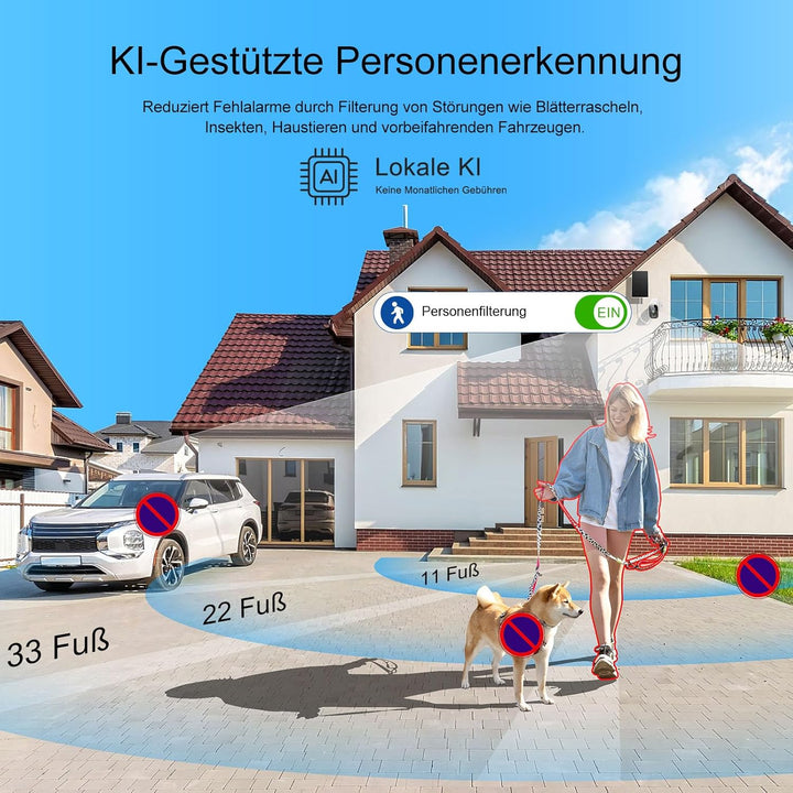 2K/4MP Überwachungskamera Aussen Akku Solar, 2,4GHz WLAN Kabellose Überwachungskamera aussen mit Far