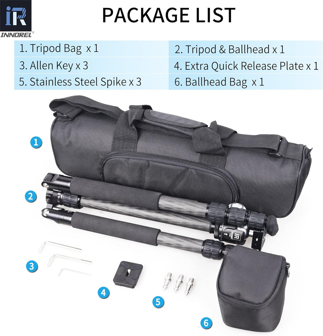 Tragbares 10-lagiges Carbonfaser-Stativ-INNOREL RT45C+N36 Professionelles, kompaktes, leichtes Reise