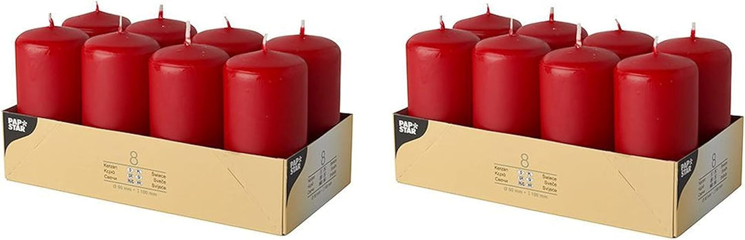 PAPSTAR Kerzen, Paraffin, Rot, 50 mm · 100 mm (Rot -16 Kerzen)