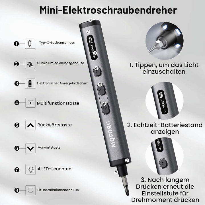 MQFORU Mini-Elektro-Schraubendreher-Set, 78 in 1 Präzisions-Elektro-Schraubendreher mit 72 magnetisc