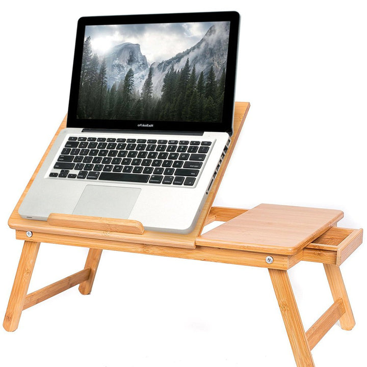 BAKAJI Laptoptisch aus Bambus HBT: 24 x 55 x 33 cm Beistelltisch mit praktischem Fach für Stifte ode