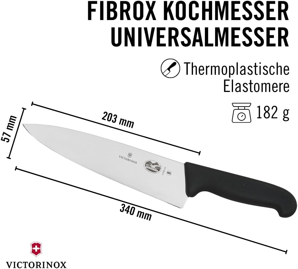 Victorinox Fibrox Kochmesser, Breites Universalmesser für Fleisch, Fisch, Gemüse und Kräuter, 20 cm,