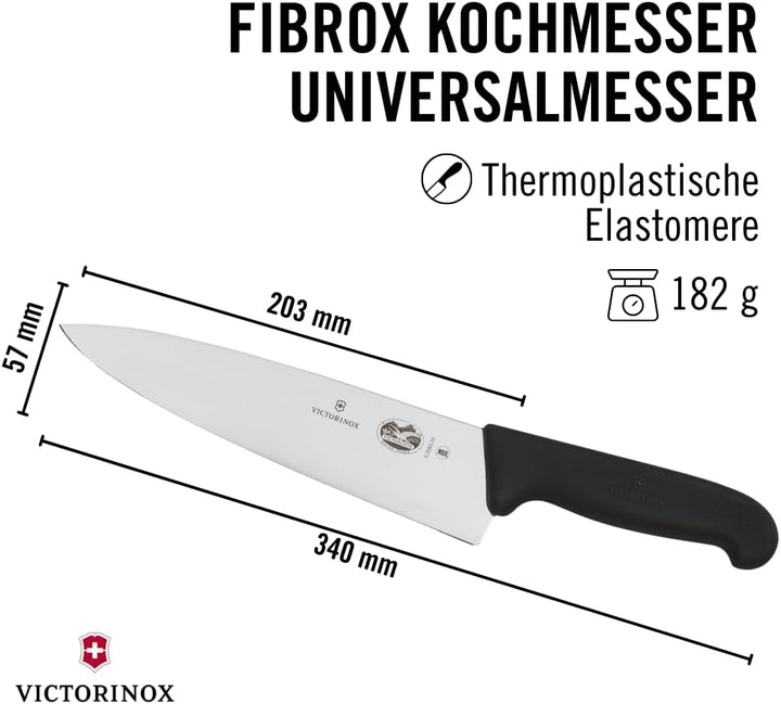 Victorinox Fibrox Kochmesser, Breites Universalmesser für Fleisch, Fisch, Gemüse und Kräuter, 20 cm,