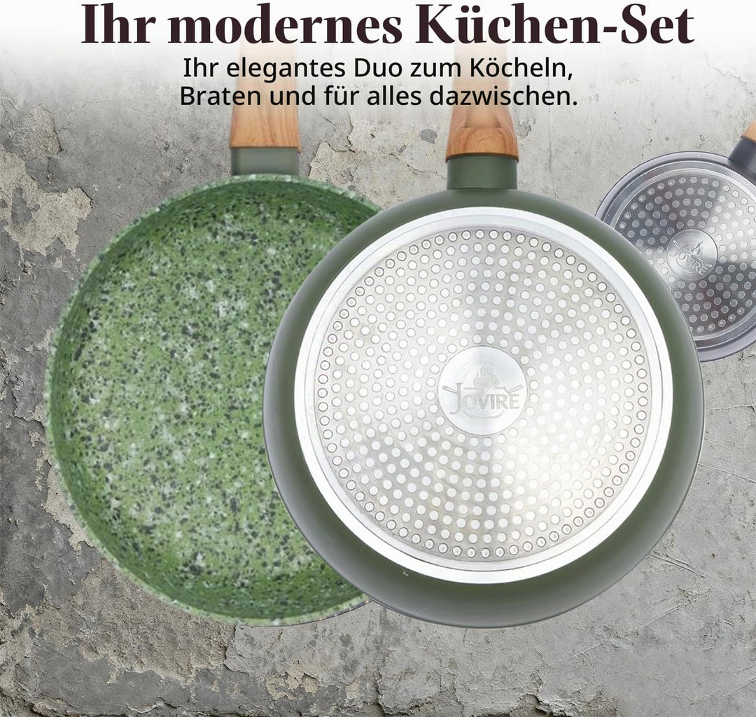 Topfsets Pfannenset, 3-Teilig 28cm Schweizer Granit Beschichtung Pfanne Set, Antihaft-Keramik-Kochge