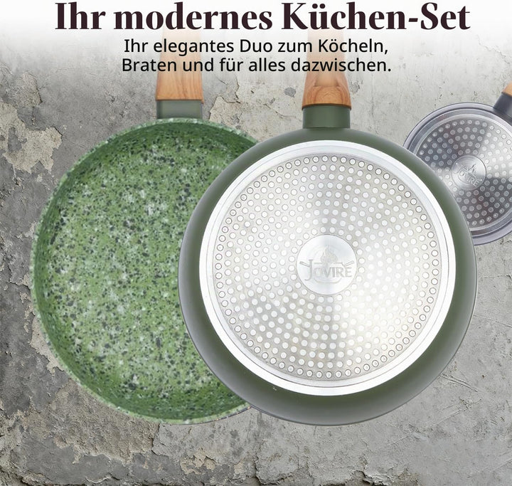 Topfsets Pfannenset, 3-Teilig 28cm Schweizer Granit Beschichtung Pfanne Set, Antihaft-Keramik-Kochge