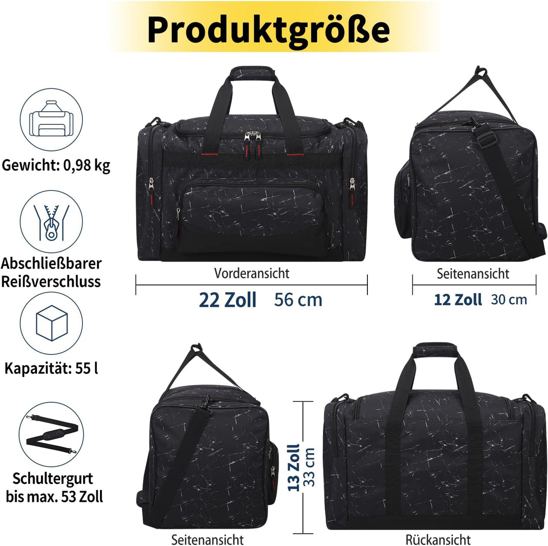 ZZY 55L Sporttasche Herren mit 2 Seitentaschen grosse Reisetasche für Fitness, Training und Reisen 5