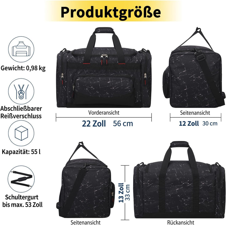 ZZY 55L Sporttasche Herren mit 2 Seitentaschen grosse Reisetasche für Fitness, Training und Reisen 5