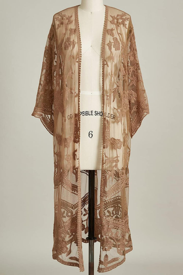 YouKD Damen Strickjacke Mit Spitze Durchsichtiges Kleid Boho Long Kimono Strandbadeanzug Kleider Ver