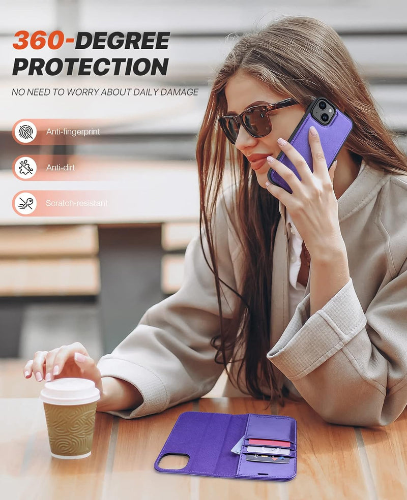 OCASE Hülle iPhone 14 [Abnehmbare magnetische Hülle] [Kabelloses Laden] [Displayschutz] [Kartenfach]