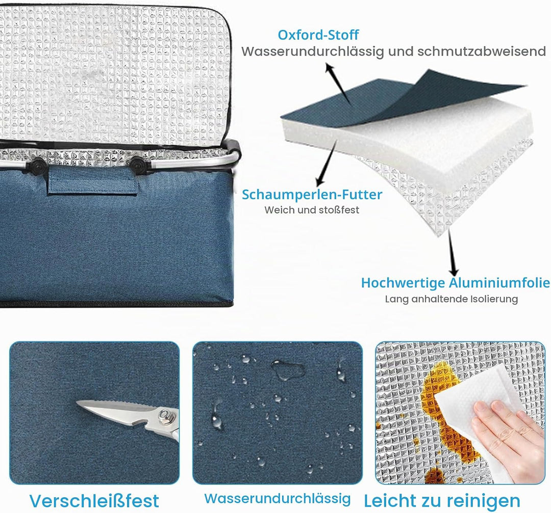18L Einkaufskorb Faltbar, Einkaufskorb mit Kühlfunktion, mit Deckel, Korb Einkaufen, Kühlkorb Klappb