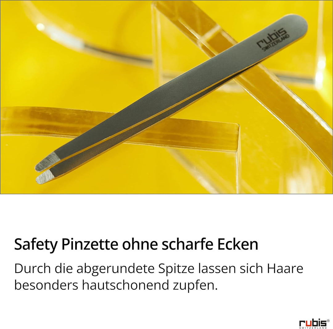 Rubis Safety Pinzette rund - Hautschonende abgerundete Pinzette zum Augenbrauen zupfen - runde Spitz