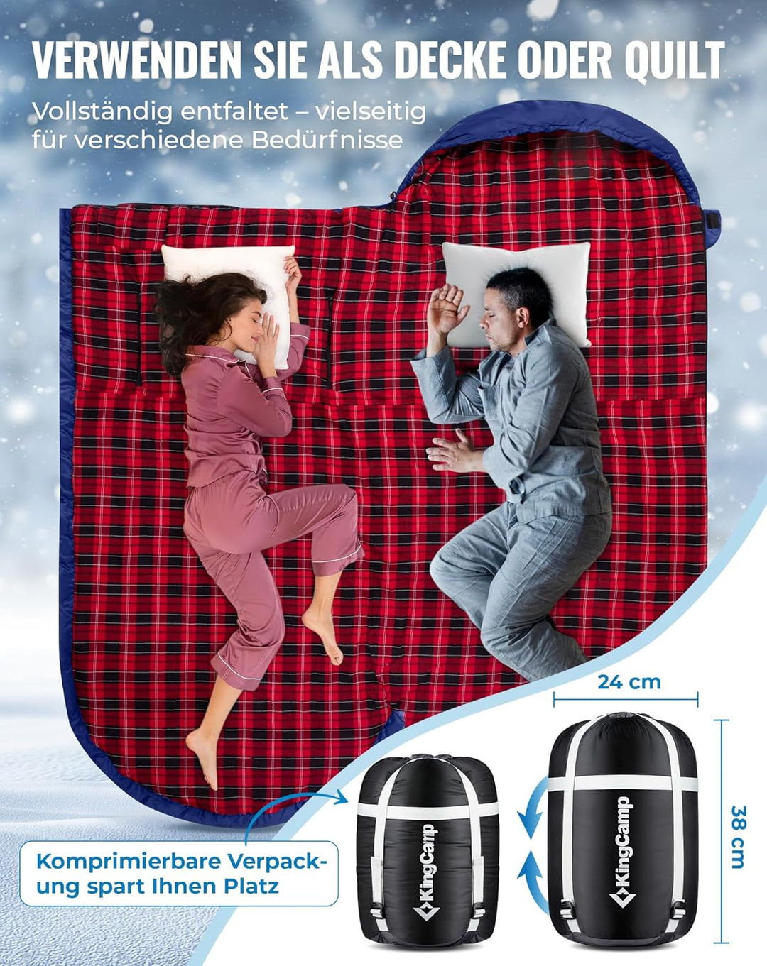 KingCamp XXL Schlafsack Campingschlafsack 3 Jahreszeiten Übergrösse für Erwachsene Outdoor Rucksackr