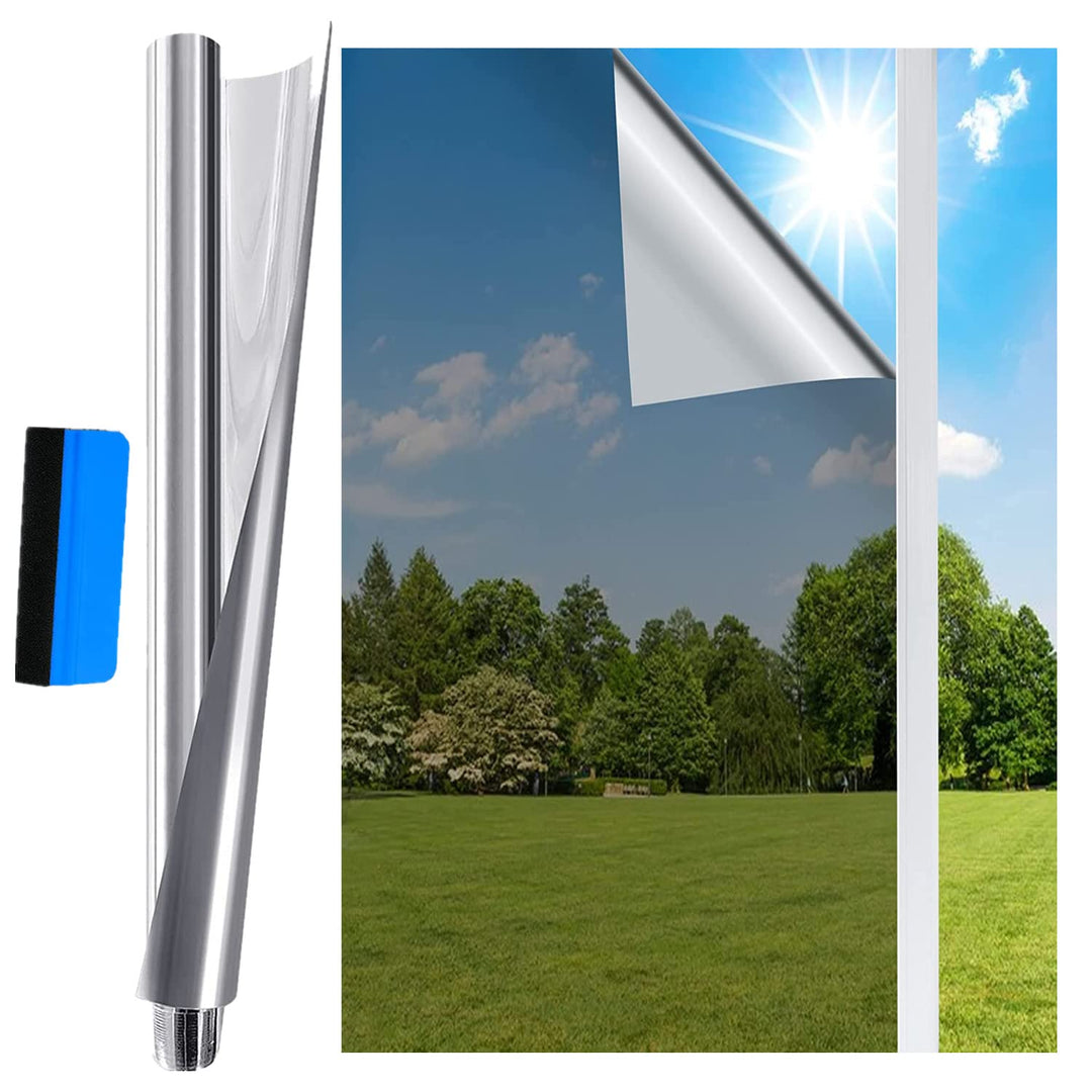 Fyuein® Spiegelfolie Selbsthaftend Sonnenschutzfolie Fenster Innen/aussen Sichtschutz UV-Schutz Fens