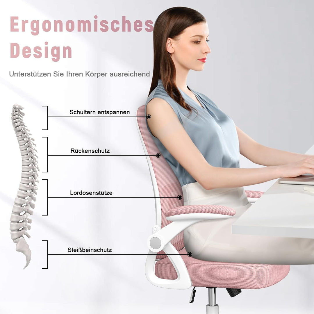 rattantree Bürostuhl, Ergonomischer Schreibtischstuhl mit Lendenwirbelstütze, Verstellbare Armlehnen