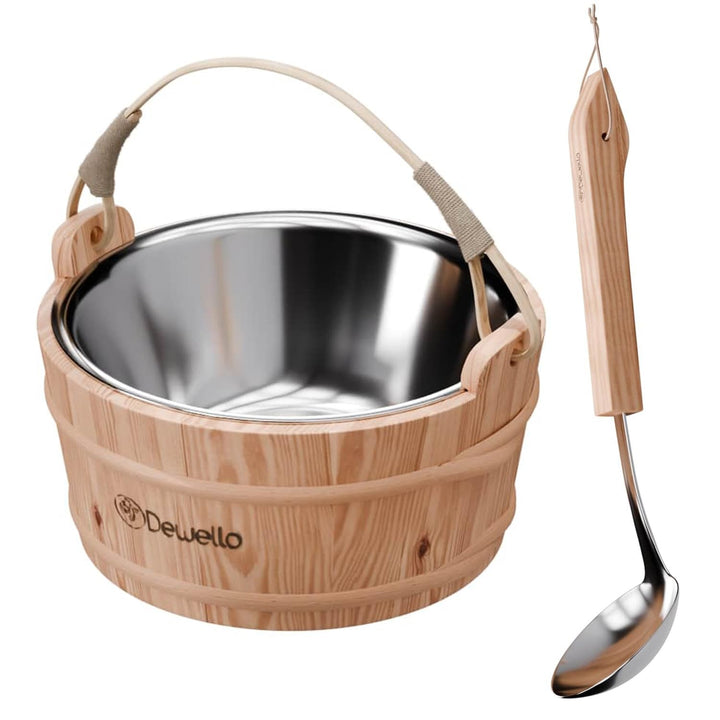 Dewello® Saunaeimer inkl. Kelle mit Edelstahleinsatz, Fassungsvermögen ca. 3 Liter, Hemlock-Holz, Ba