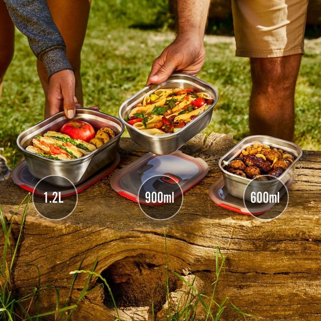 BLACK + BLUM Multifunktions Lunchbox Edelstahl Set 3 x 600ml, 100% auslaufsichere Meal Prep Boxen mi