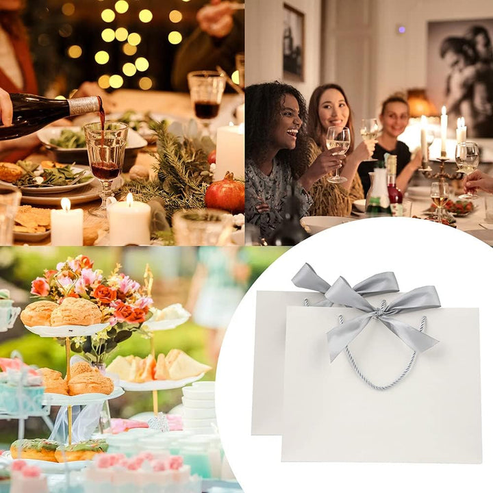 Geschenktüte mit Schleife,Geschenktüte Weiss,Geschenktaschen für Geburtstag, Hochzeit, Festivalfeier
