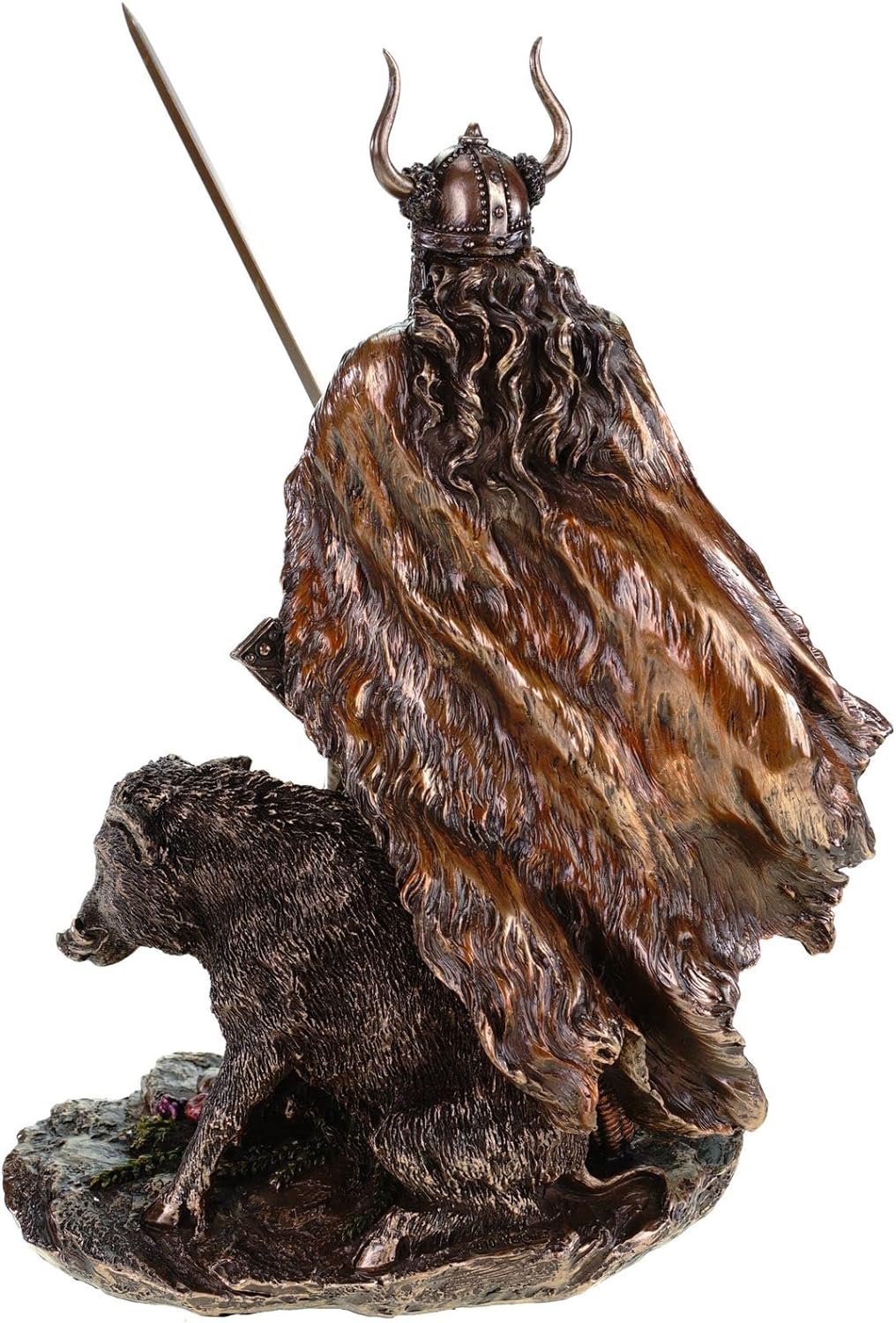 Unbekannt Frey germanischer Gott mit Eber bronziert 38 cm Freyr Freya Figur Odin Skulptur