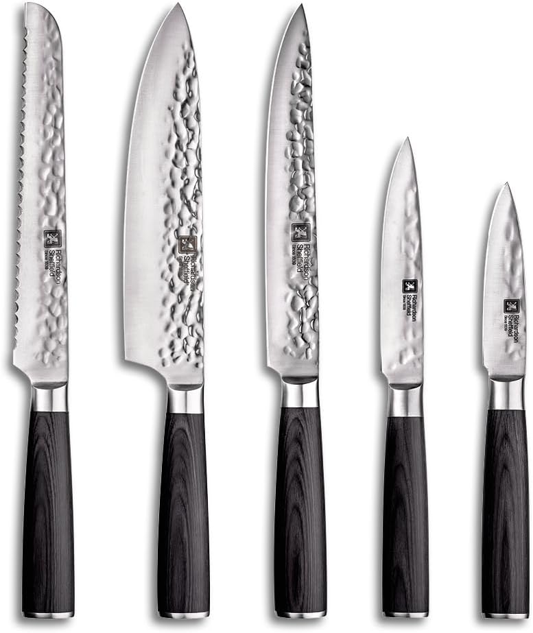 RICHARDSON SHEFFIELD Messerblock mit Messer Set, 5-teilig | Schwarzer Messer Block Bestückt, Pakkaho