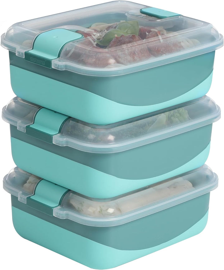 Sistema Heatables Microwave Food Containers | 1L | Leakproof Meal Prep Containers with Lids | 3 Coun