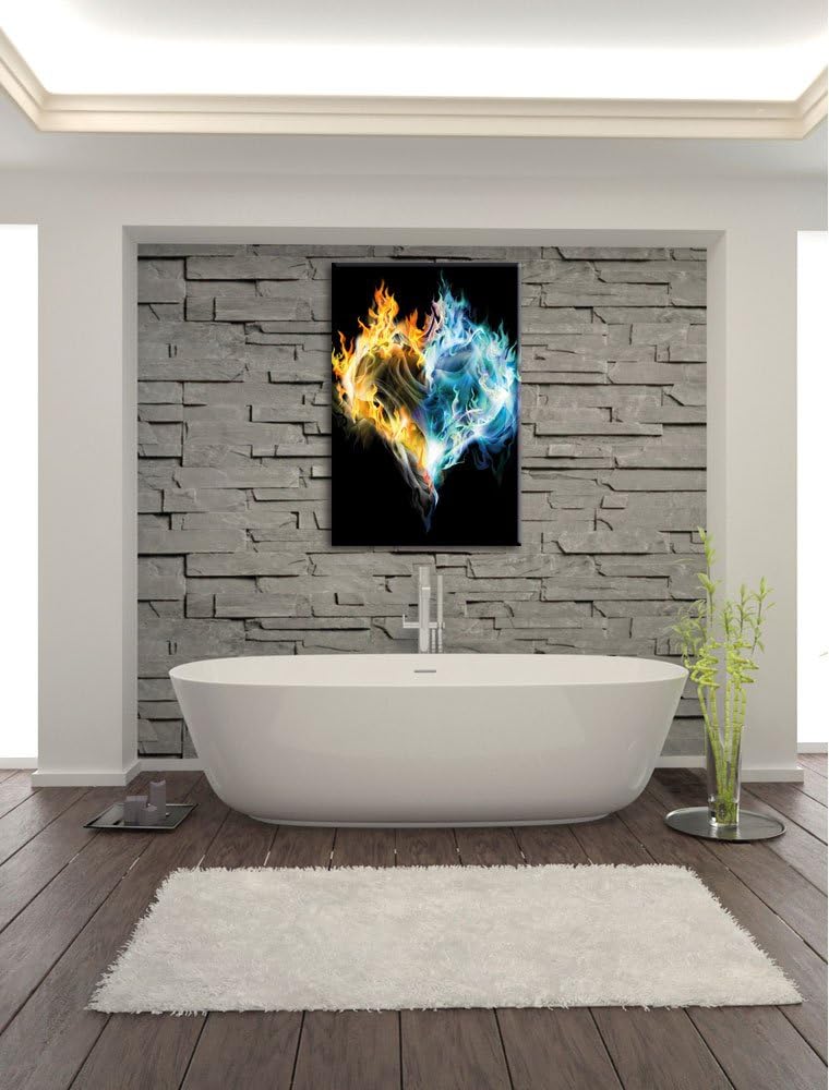 Pixxprint Dark Herz aus Feuer und Wasser als Leinwandbild/Grösse: 100x70 / Wandbild/Kunstdruck/ferti
