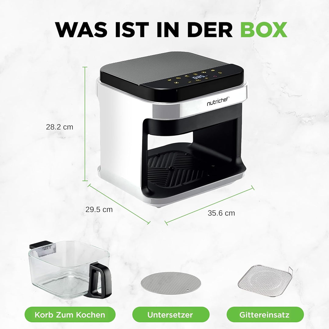 NutriChef Heissluftfritteuse 5,5L Weiss – Elektrische 8-in-1 Airfryer mit Glasbehälter &amp; LED-Touchdi