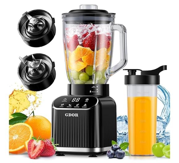GDOR Professional Standmixer Glas 1200W Smoothie Maker 5 Programme Blender 1,5L Glasbehälter&700ml T