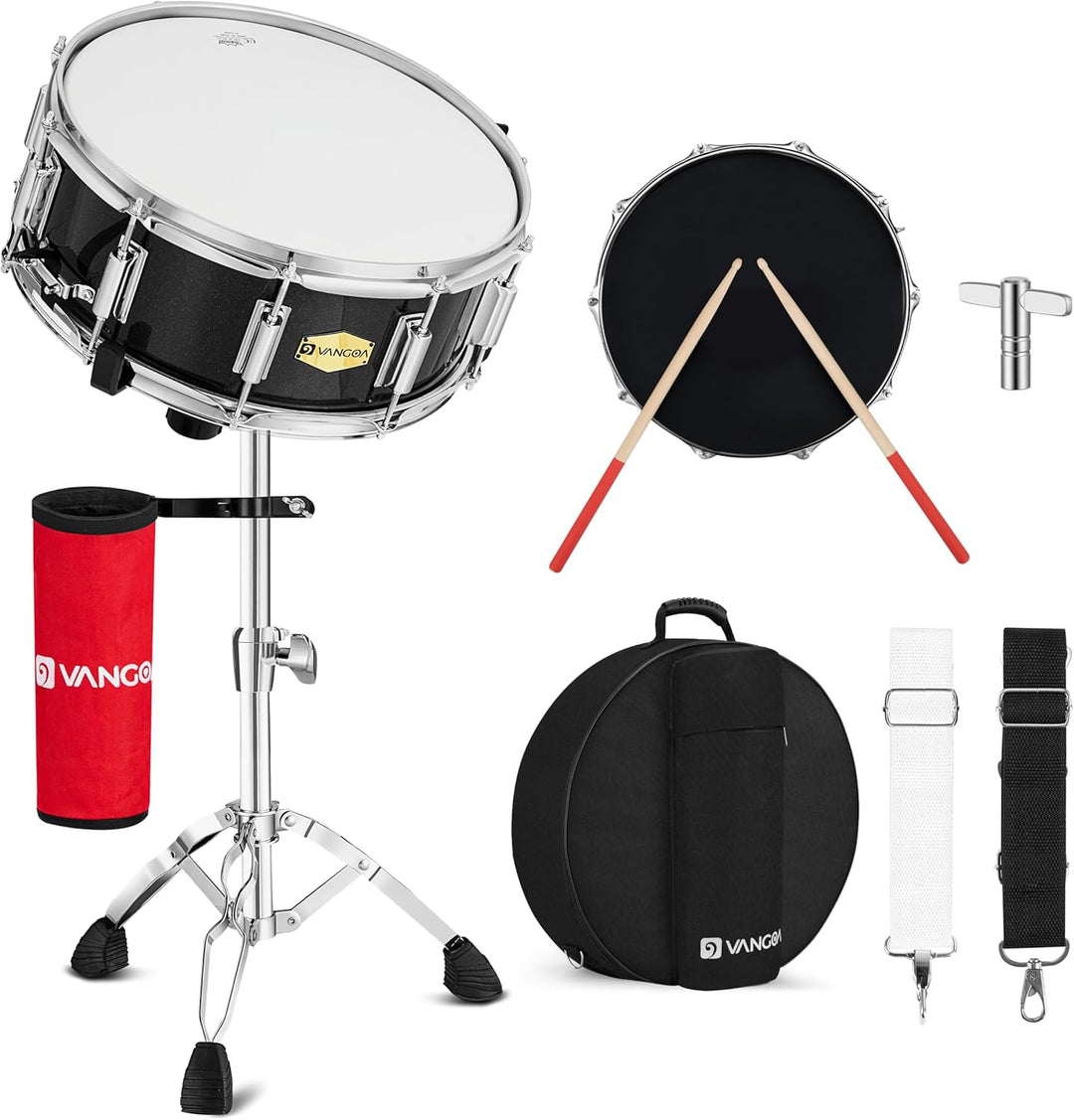 Vangoa Snare Drum Set, Student Snare Drum Kit mit Ständer, Drum Mute Pad, 5A Drum Sticks, Drum Keys,