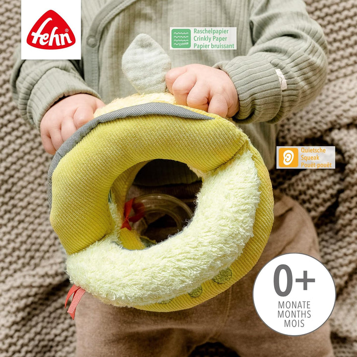 Fehn Activity Greifball Happy Dino - Spielball mit Rassel, Raschelpapier & Quietsche - Ball Babyspie