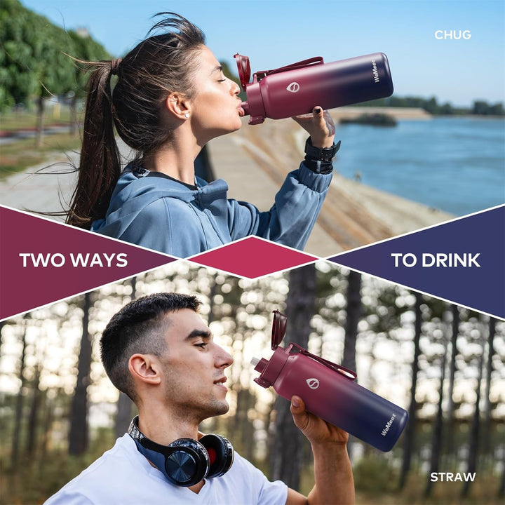 WEMEET Trinkflaschen Edelstahl mit Abnehmbare Strohhalm 1 Liter, [18/10 Edelstahl] Wasserflasche mit