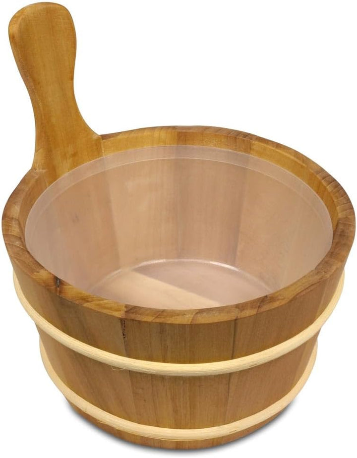Saunakübel aus Thermoholz 4 L - Dunkler Saunaeimer aus Erlenholz mit Holzreifen & Kunststoffeinsatz