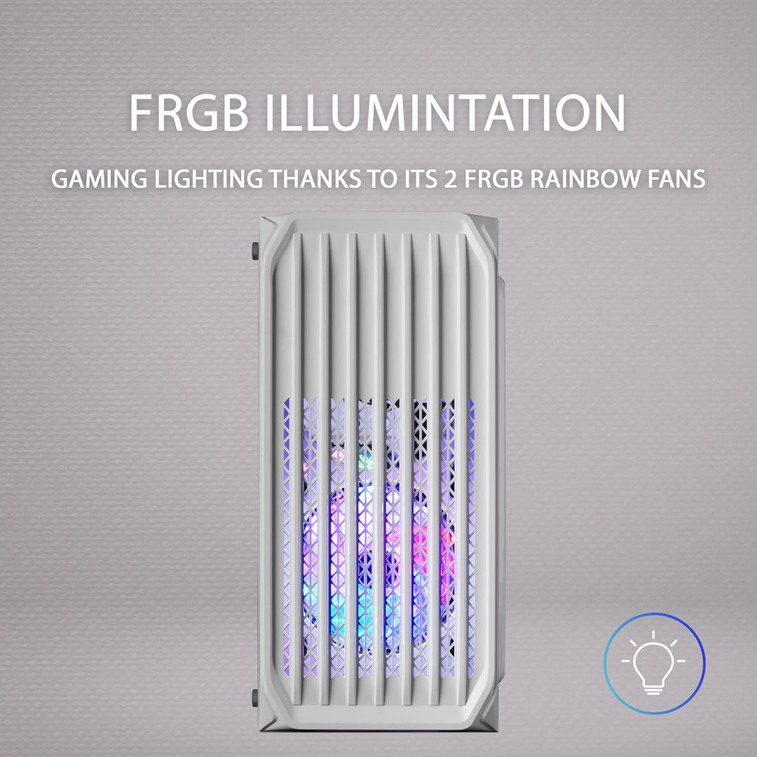MarsGaming MC-S2 Weiss, Kompaktes Micro-ATX Gaming PC-Gehäuse, 2 FRGB Rainbow-Lüfter mit Frontgitter