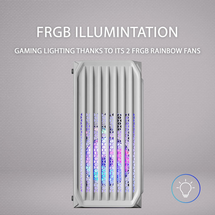 MarsGaming MC-S2 Weiss, Kompaktes Micro-ATX Gaming PC-Gehäuse, 2 FRGB Rainbow-Lüfter mit Frontgitter