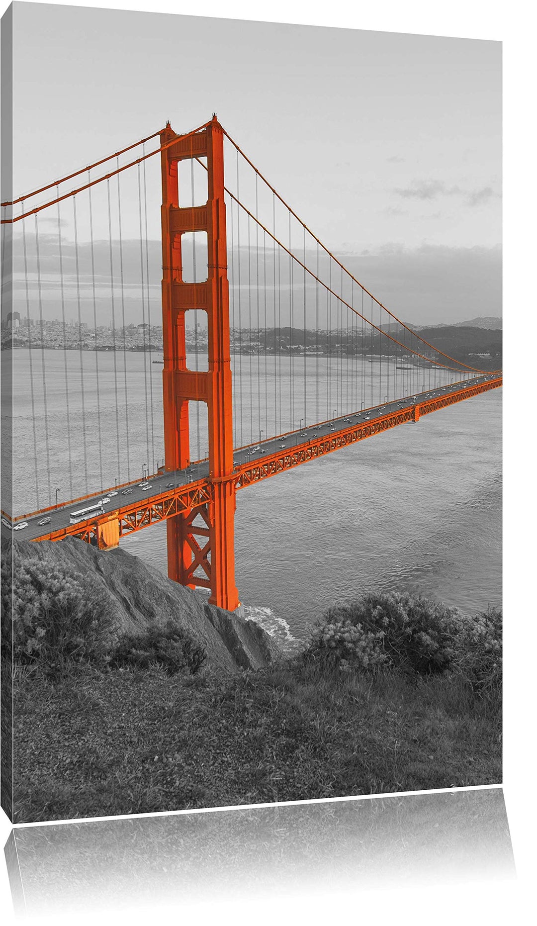 Pixxprint Golden Gate Bridge San Francisco, Format: 70x100 auf hochkantiges Leinwand, XXL riesige Bi