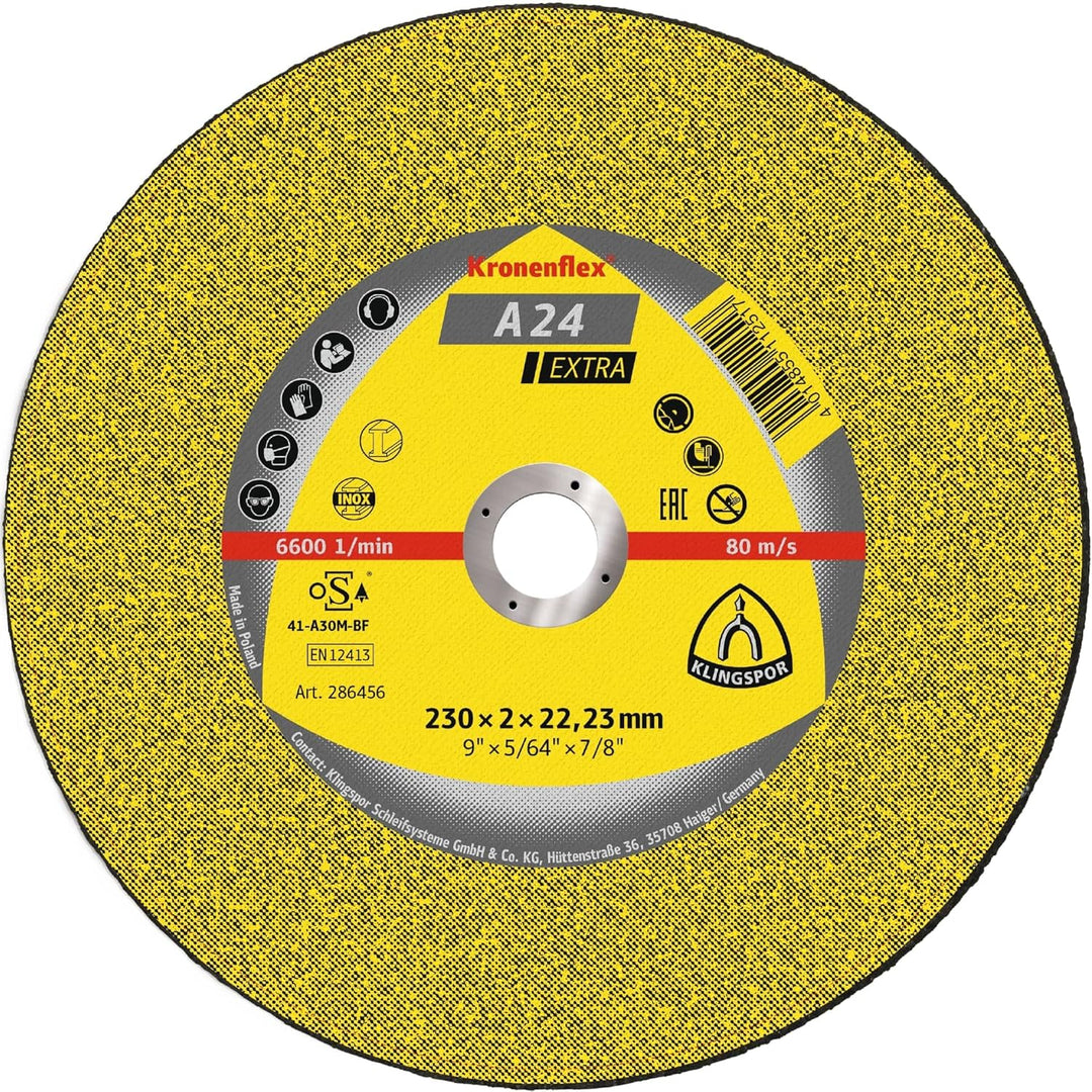 Klingspor 13492 A 24 EX, Trennscheiben für Handmaschinen, Verpackungseinheit 25, 230X3X22,23, G, 25