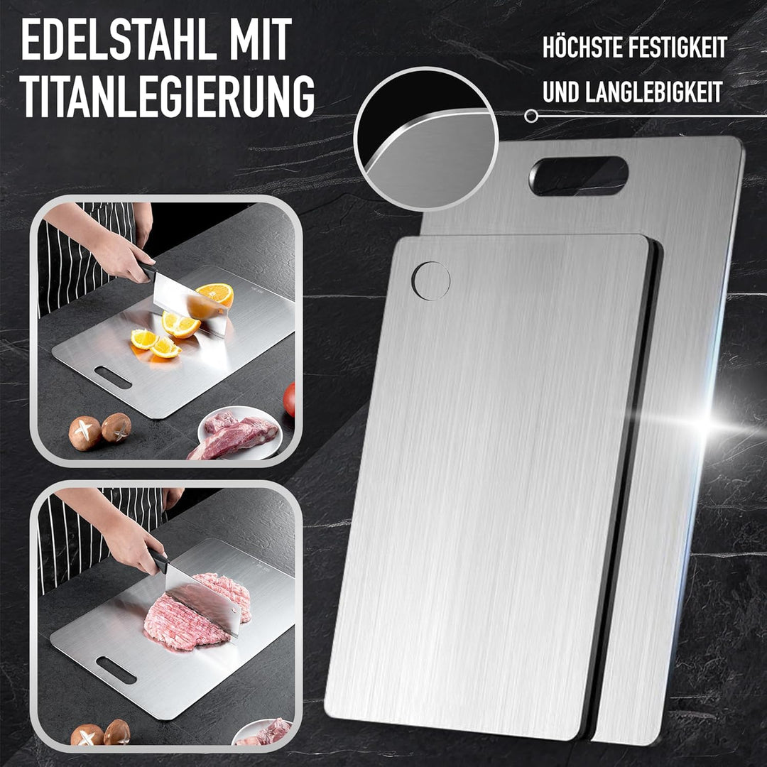 SET 2 – Schneidebretter a Titanlegierung für die Küche - Schneidebrett aus Edelstahl SUS316 + Haken