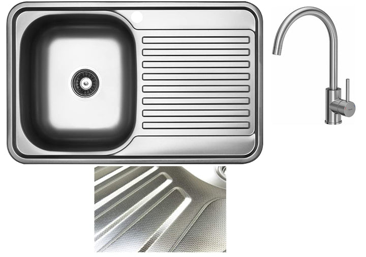 VBChome Einbauspüle mit Armatur 78x48 Leinenstruktur Edelstahl Küchenspüle Spüle Ablagefläche Rechts