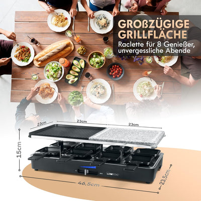 Clatronic RG 3518 Raclette-Grill mit heissem Stein zum Grillen und Überbacken, Wendegussplatte, Tisc