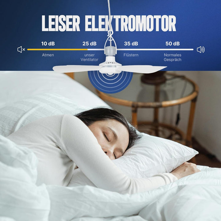 Bestlivings Mobiler Deckenventilator mit Stecker und Schalter, 220V-240V / 5 Watt, Ø40 cm Portabler