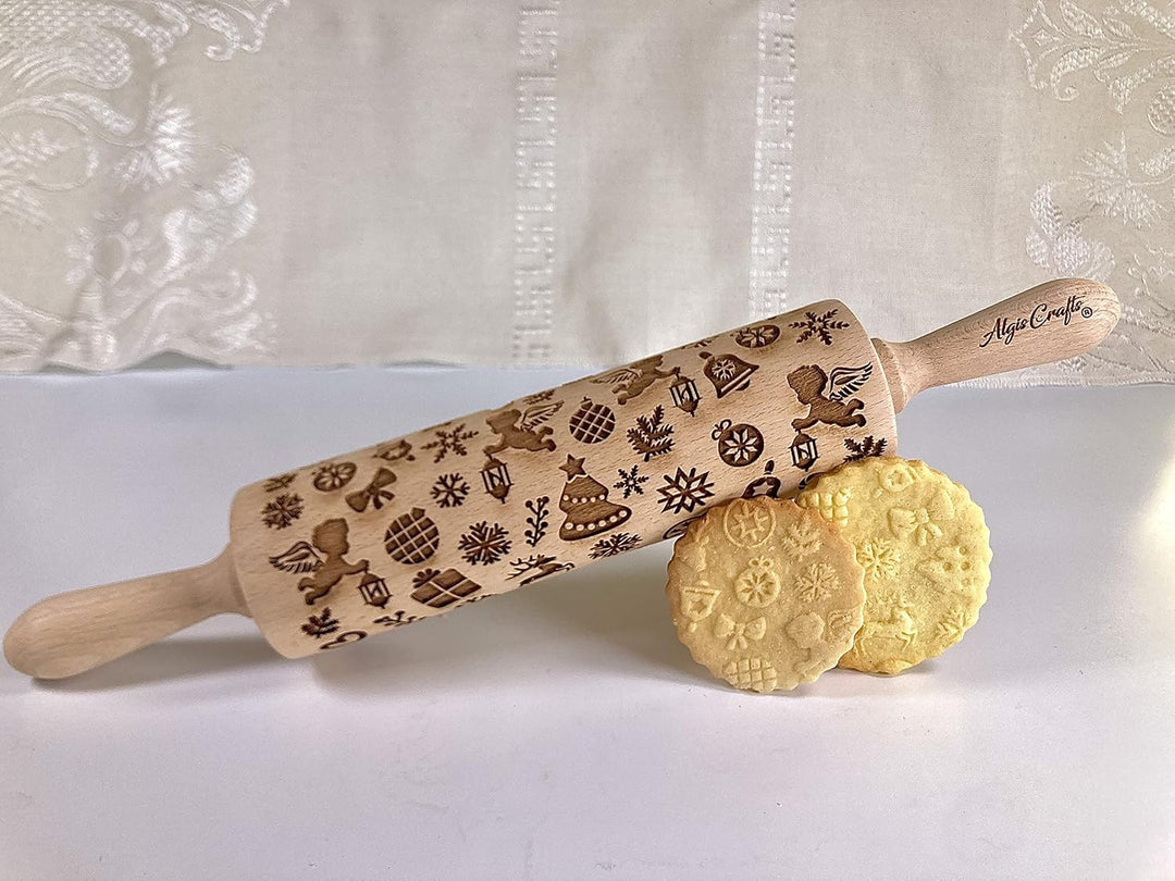 WEIHNACHTSGESCHENKE Nudelholz mit Muster Weihnachten Backen - Teigroller Holz für DIY Weihnachten Pl