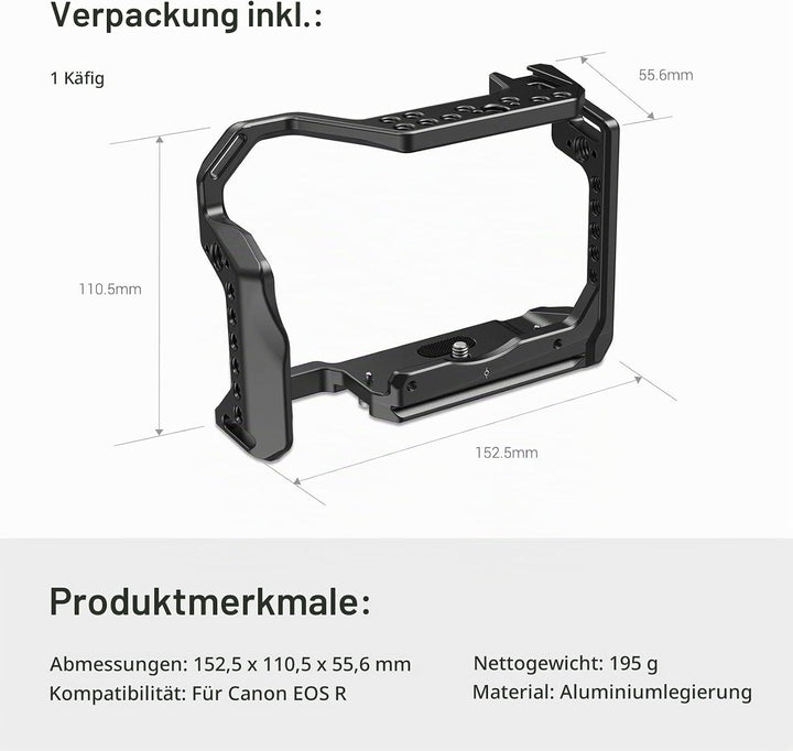 SMALLRIG Cage Käfig mit integriertem Cold Shoe und Platte für Arca Standard für Canon R - CCC2803