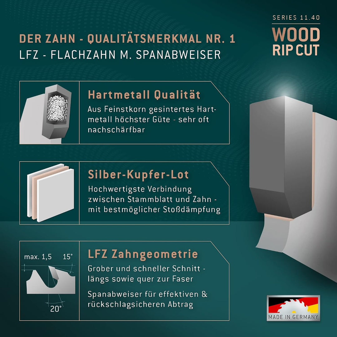 Bayerwald - HM Kreissägeblatt - Ø 350 mm x 3,5 mm x 30 mm | Langschnitt Flachzahn mit Spanabweiser (